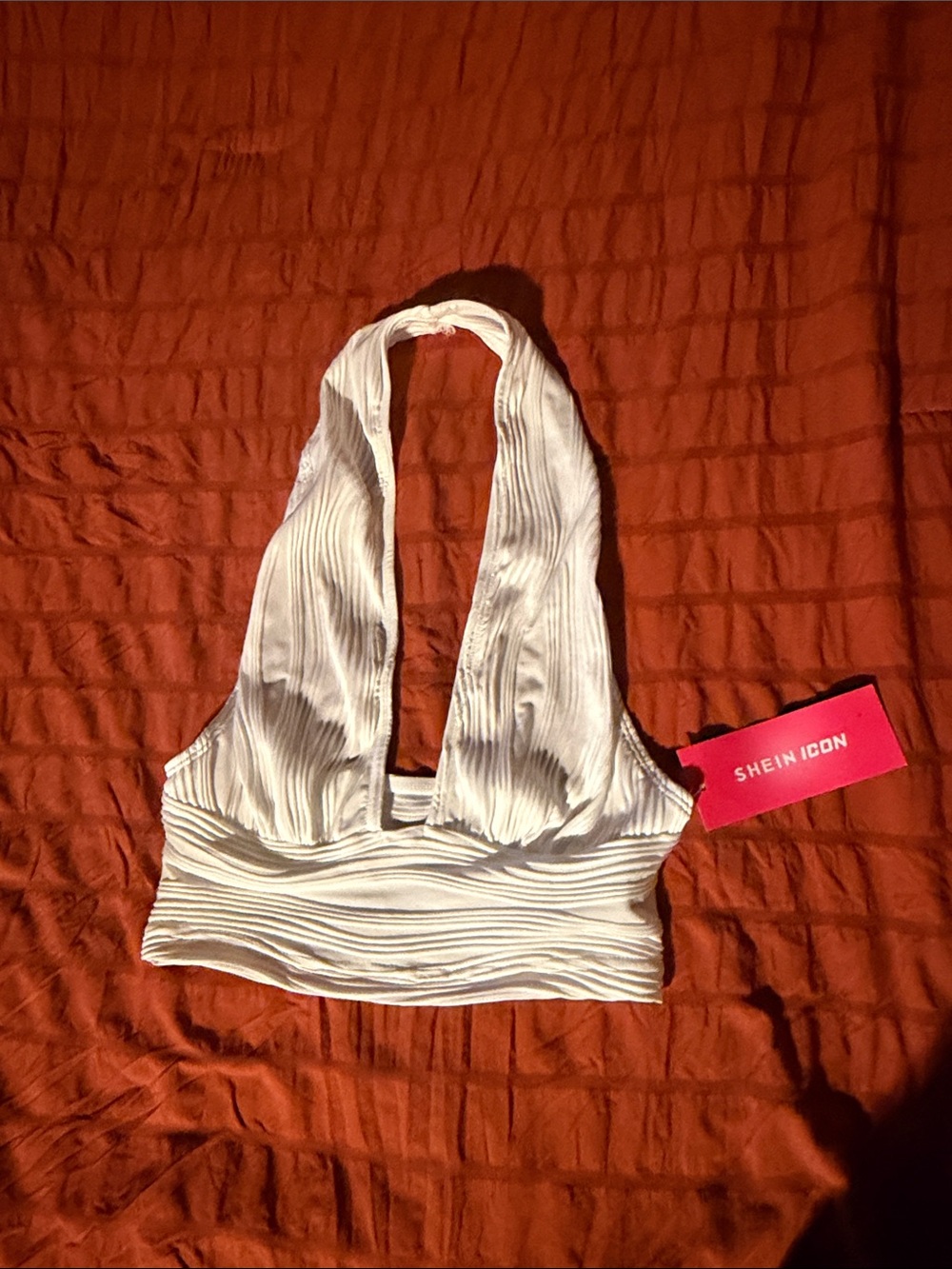 SHEIN White Plissé Halter Crop Camisole